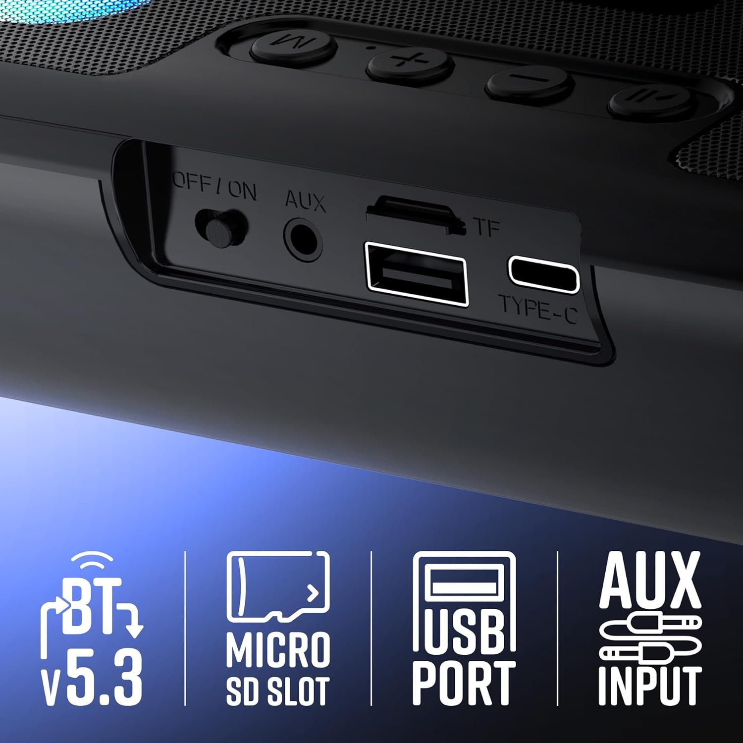 ZEBRONICS Astra 35, Portable Bluetooth Speaker, 16 Watts, Upto 8h Backup, Dual Drivers + Dual Passive Radiators, Call Function, Bluetooth v5.3 | USB | mSD| AUX, TWS, RGB LED - Image 5