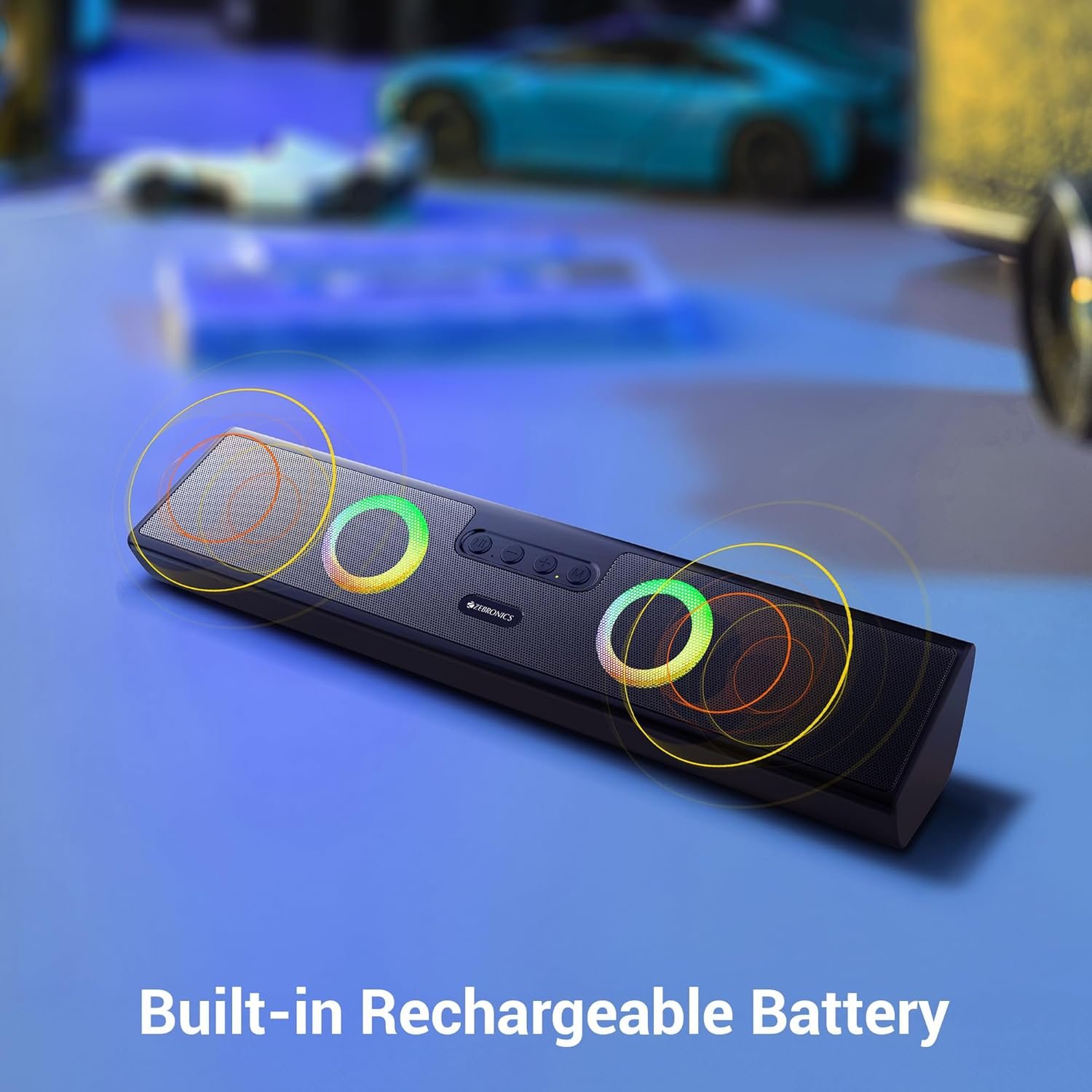 ZEBRONICS Astra 35, Portable Bluetooth Speaker, 16 Watts, Upto 8h Backup, Dual Drivers + Dual Passive Radiators, Call Function, Bluetooth v5.3 | USB | mSD| AUX, TWS, RGB LED - Image 4