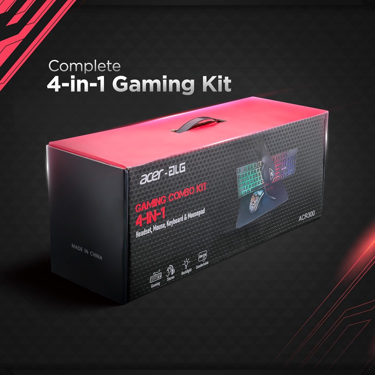 Acer 4 in 1 Wired Gaming Combo, 7 Color LED Backlit Keyboard, RGB Mouse (800/1600/2400/3200 DPI), Premium Gaming Headset (50mm Driver, 120dB) with Mixed Light Effect, Fabric Weave Mousepad (Black) - Image 8