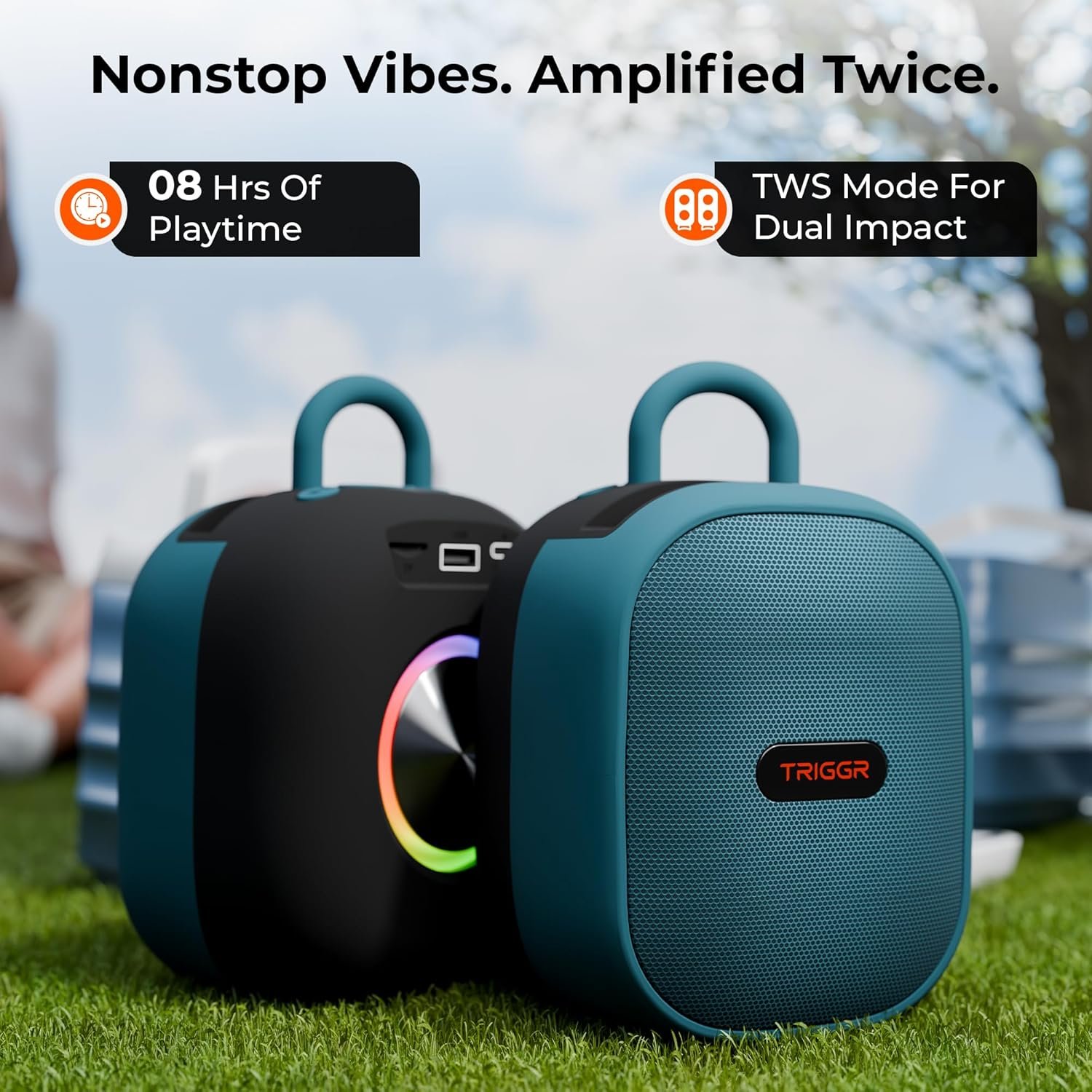Roar 12 Portable Bluetooth Speaker, 12W Deep Bass, 8H Playtime, Type-C Fast Charging, BT v5.3, TWS Stereo Pairing, FM Radio, USB/SD Card, Handsfree with Built-in Mic (Onyx Blue) - Image 8