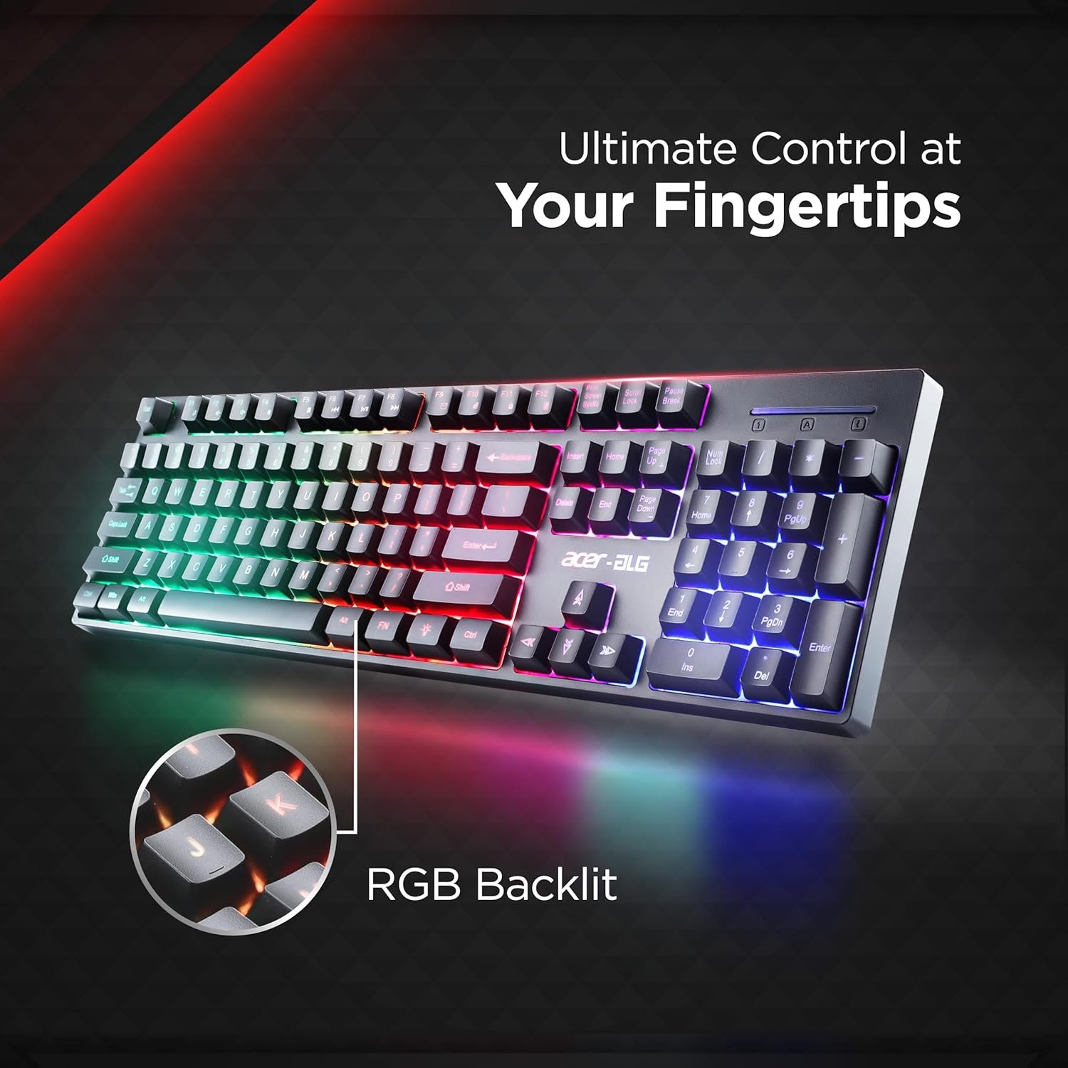 Acer 4 in 1 Wired Gaming Combo, 7 Color LED Backlit Keyboard, RGB Mouse (800/1600/2400/3200 DPI), Premium Gaming Headset (50mm Driver, 120dB) with Mixed Light Effect, Fabric Weave Mousepad (Black) - Image 9