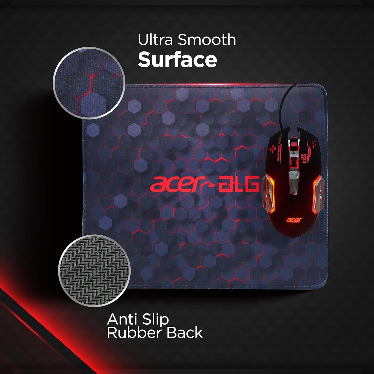 Acer 4 in 1 Wired Gaming Combo, 7 Color LED Backlit Keyboard, RGB Mouse (800/1600/2400/3200 DPI), Premium Gaming Headset (50mm Driver, 120dB) with Mixed Light Effect, Fabric Weave Mousepad (Black) - Image 10